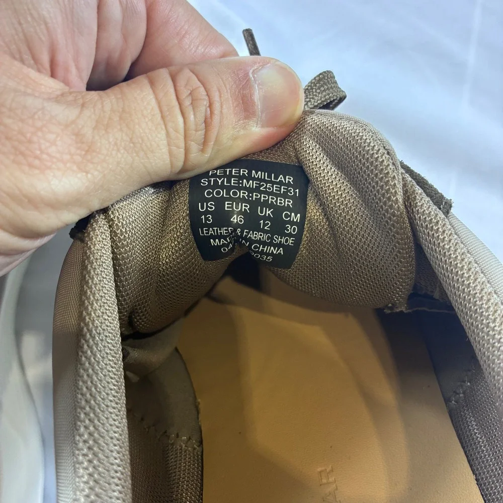 Peter Millar Apollo Sneakers Mens 13 Brown Tan Leather Fabric MF25EF31 Low Top